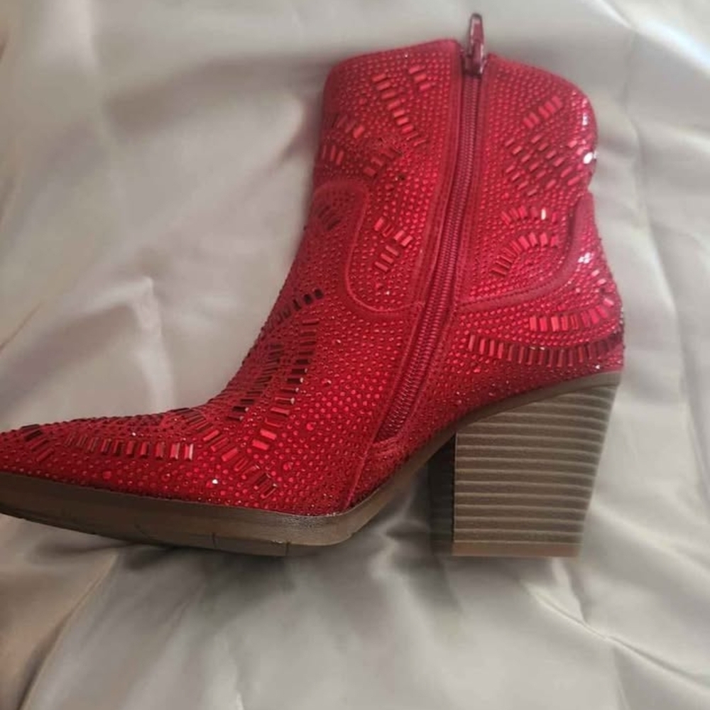 Chic Red Embellished Ankle Booties